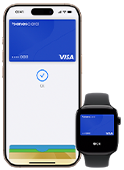 iPhone e Apple Watch com cartão banescard Visa